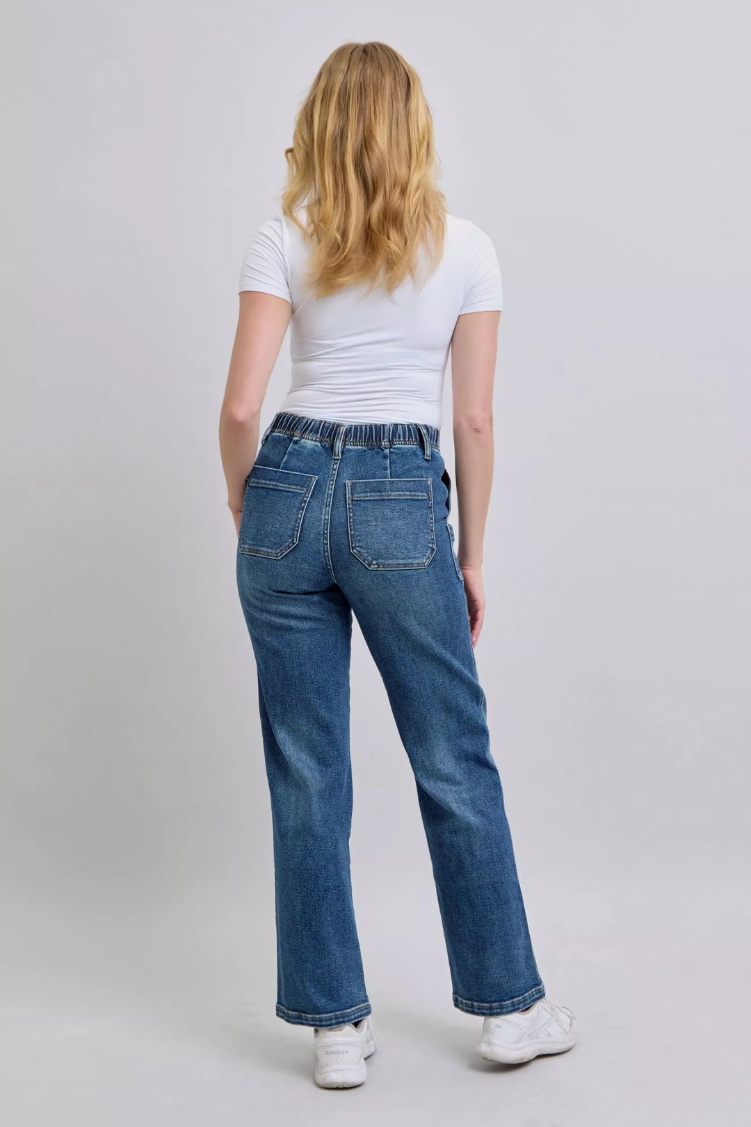 Md Judy Blue Drawstring Straight Jeans With Pockets