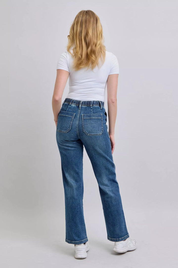 Md Judy Blue Drawstring Straight Jeans With Pockets