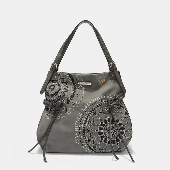 Nicole Lee Usa Side Braided Tassel Inlaid Rhinestone Embroidery Hobo Bag