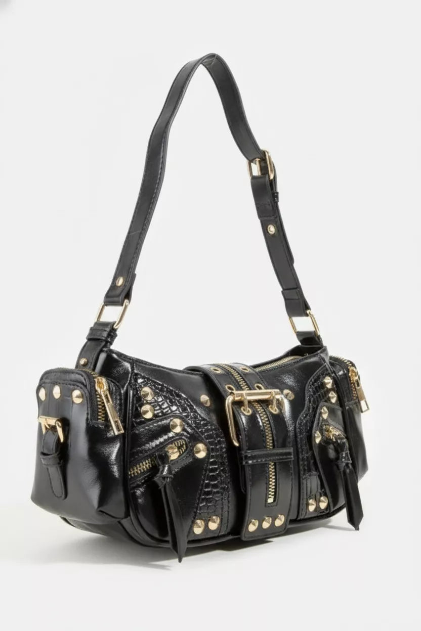 Ska Fame Rivet Detail Leather Shoulder Bag