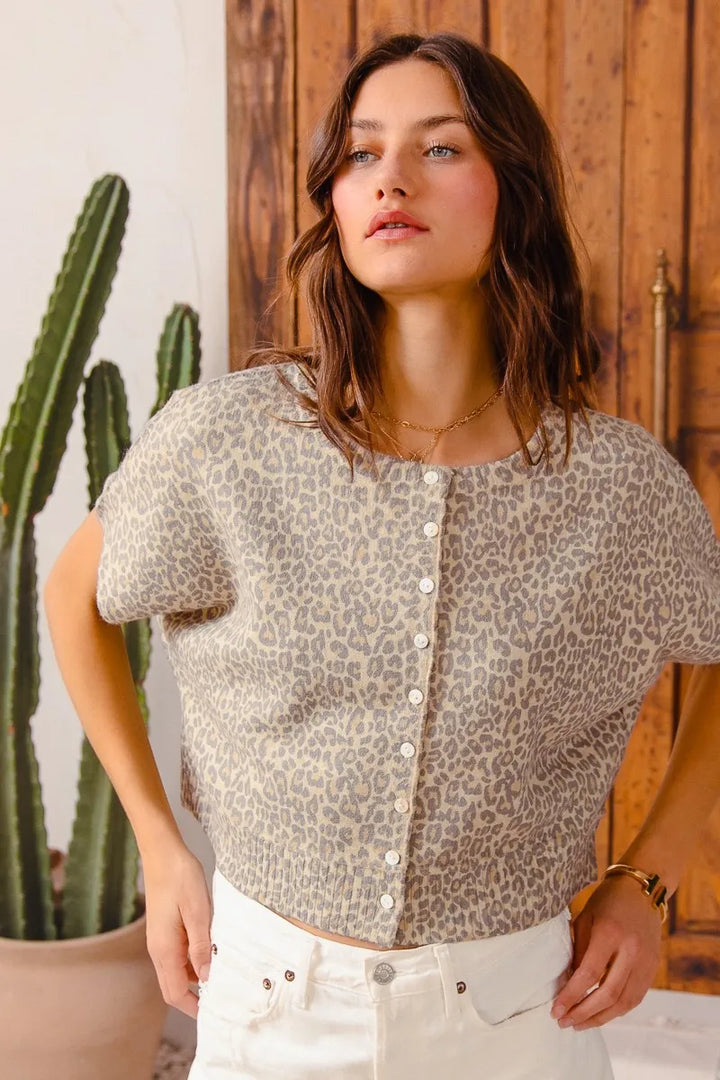 Leopard So Me Leopard Print Button Front Sweater Cardigan