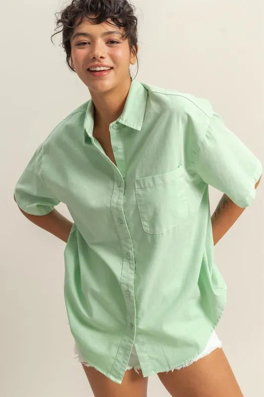 Hyfve Short Sleeve Button Down Oversized Shirt