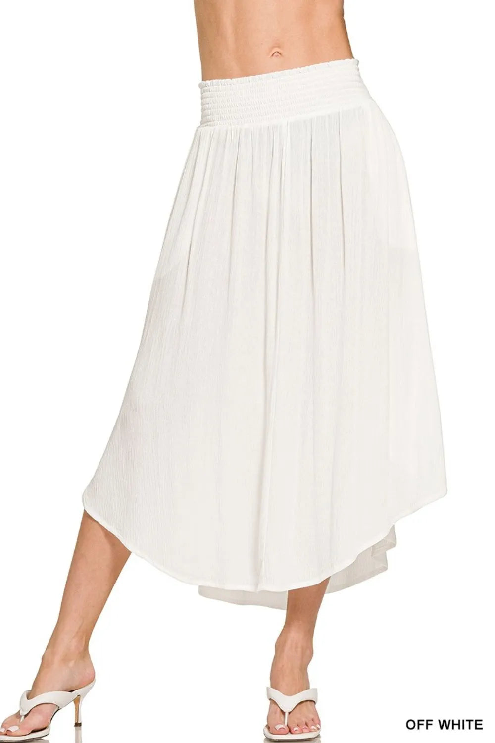 Off White Zenana Woven Crinkle Smocked Waist Maxi Skirt W Pockets 4