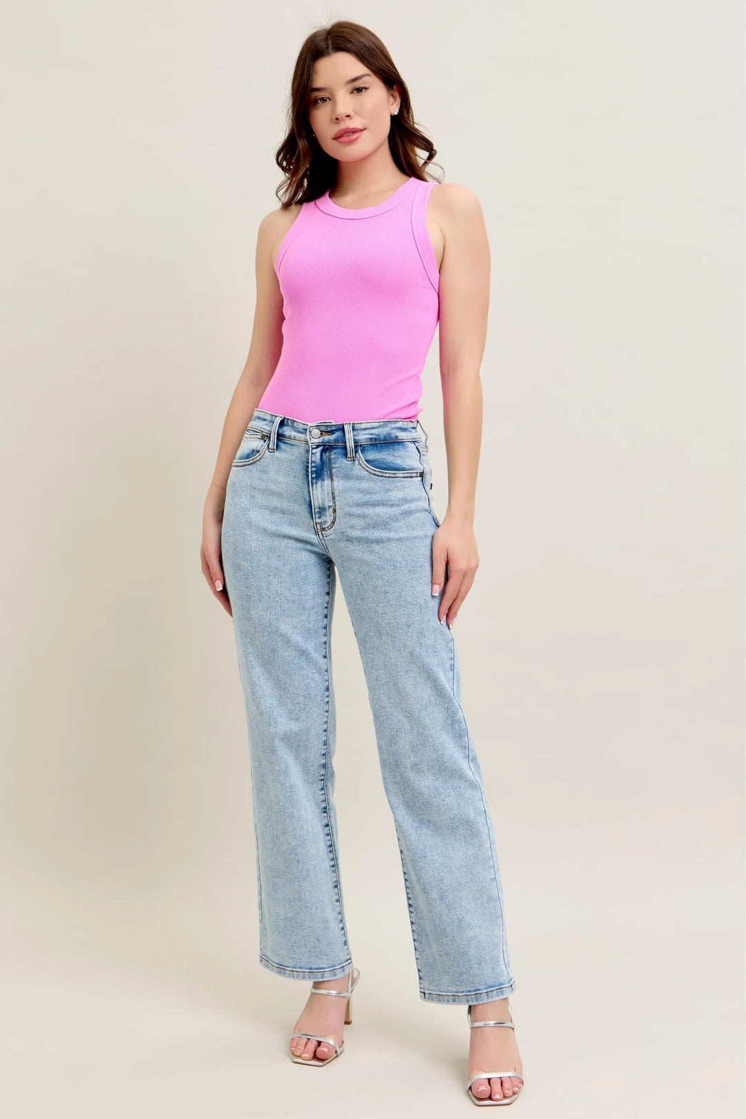 Light Judy Blue Full Size High Waist Stone Wash Straight Jeans Plus Size