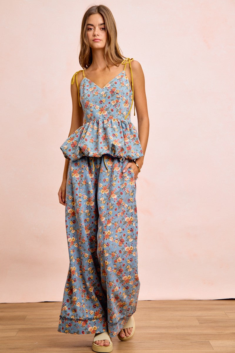 Bibi Floral Printed Drawstring Wide Pants