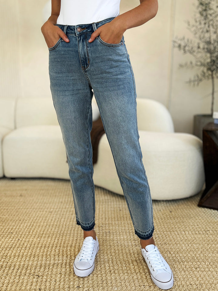 Medium Judy Blue Full Size Mid Rise Rigid Magic Release Hem Jeans