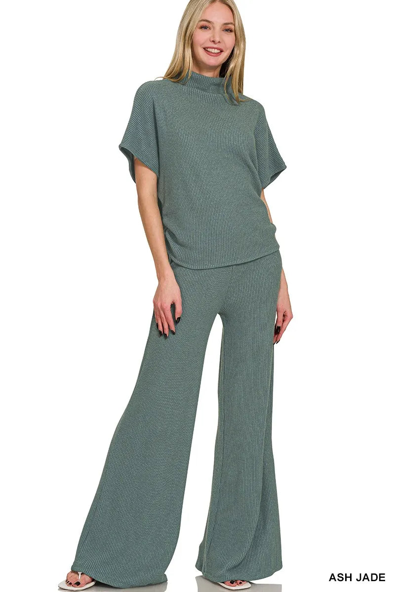 Ash Jade Zenana Mock Neck Top And Pants Sweater Set