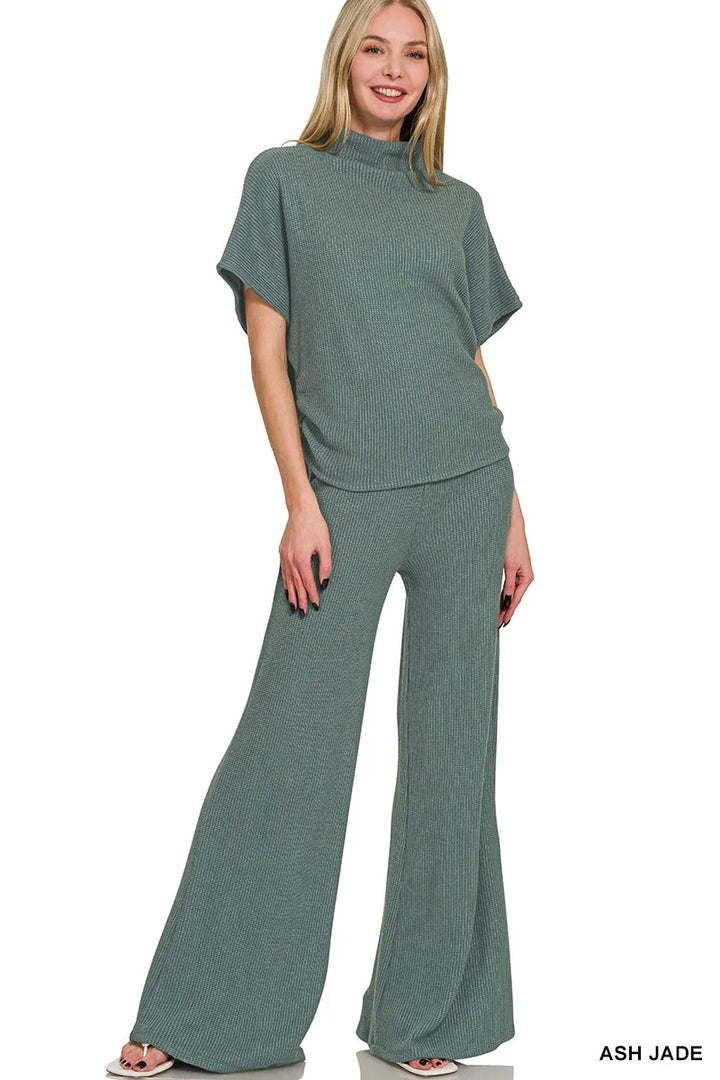 Ash Jade Zenana Mock Neck Top And Pants Sweater Set