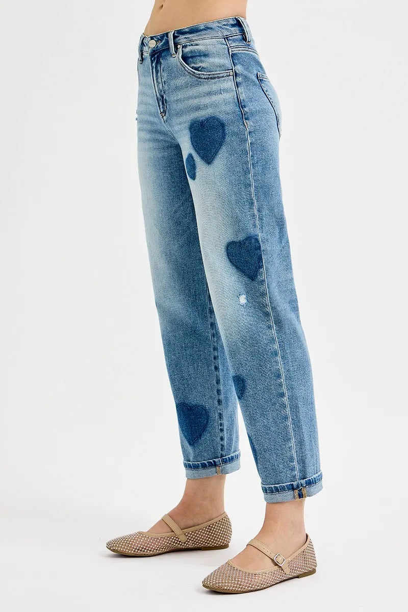 Light Risen Full Size Mid Rise Fit Boyfriend Heart Shade Jeans Plus Size