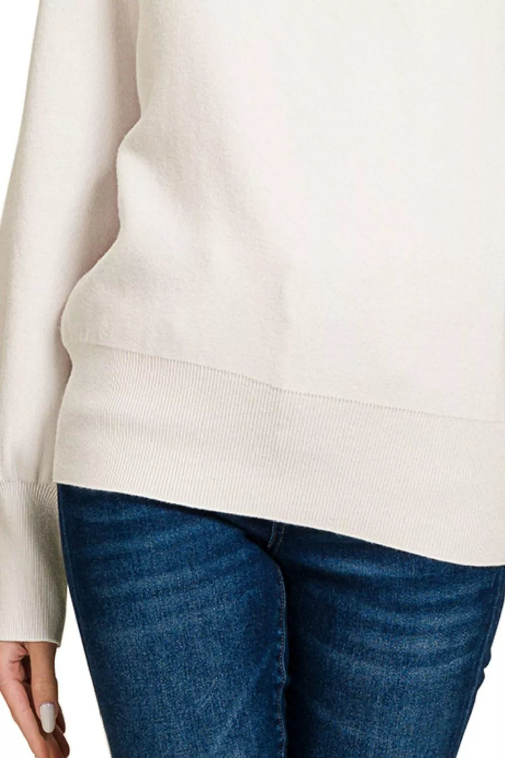 Off White Zenana Viscose Mock Neck Exposed Seam Sweater 2