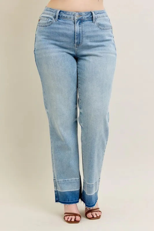 Lt Judy Blue Full Size Mr Release Hem Wide Leg Jeans Plus Size