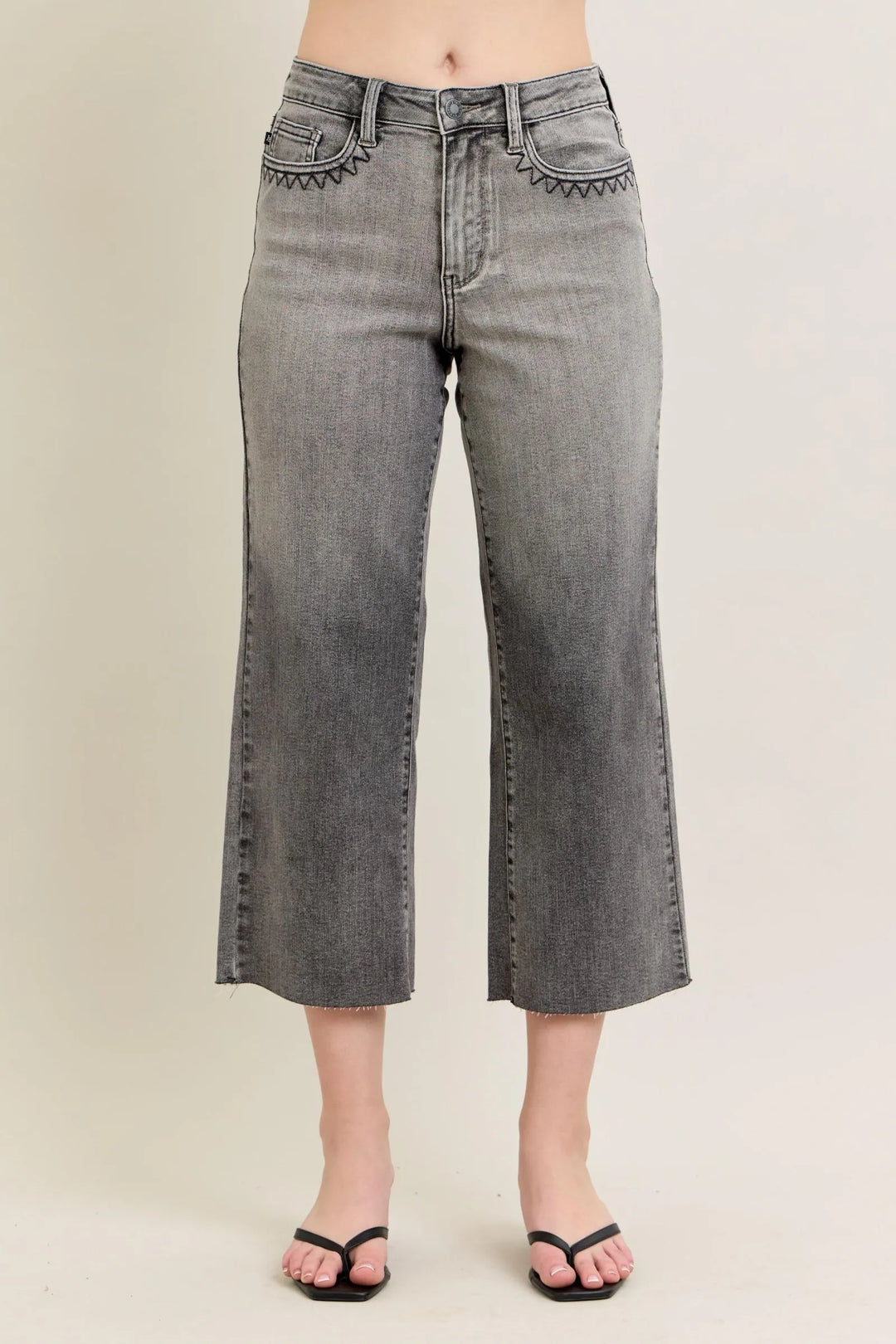 Gray Judy Blue Full Size Wide Leg Capris Jeans Plus Size