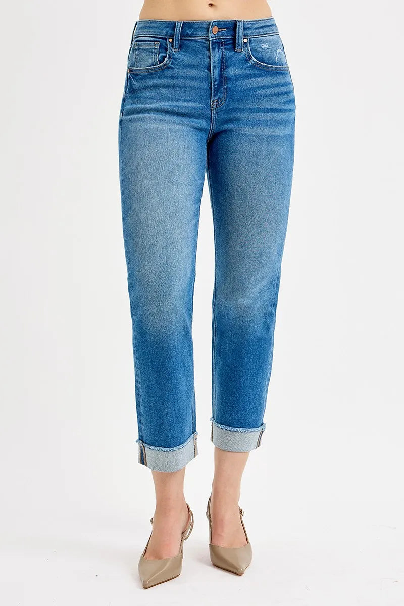 Dark Risen Full Size High Rise Boyfriend Fit Ankle Jeans Plus Size