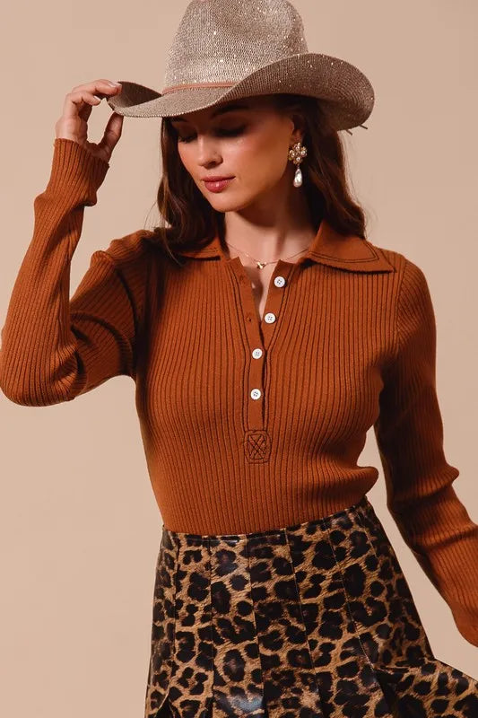 Rust So Me Stretchy Everyday Rib Knit Top