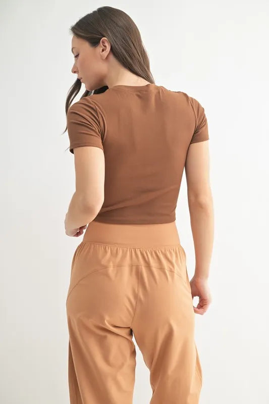 Cocoa Dust Mono B Essential Micro Ribbed Cropped Athleisure Tee 3