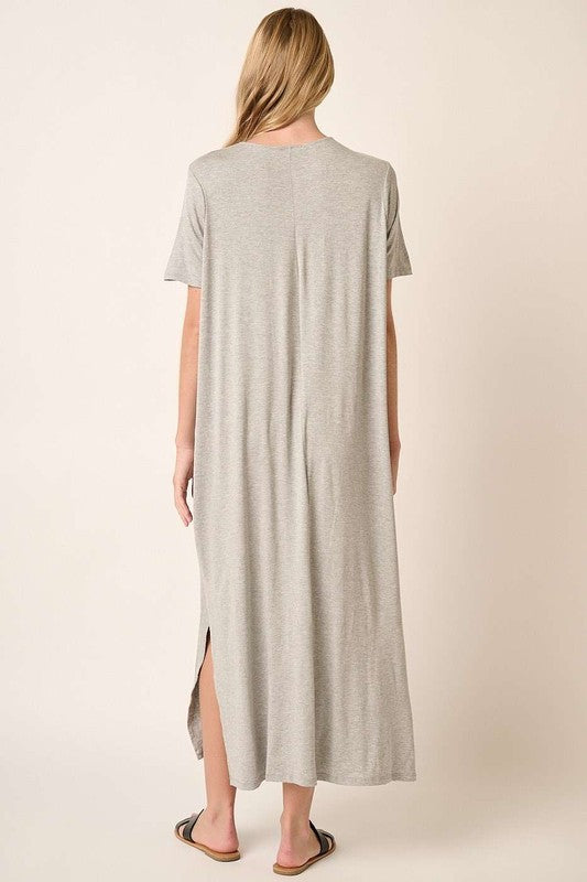Heather Grey Mittoshop Side Slit Round Neck Short Sleeve Dress