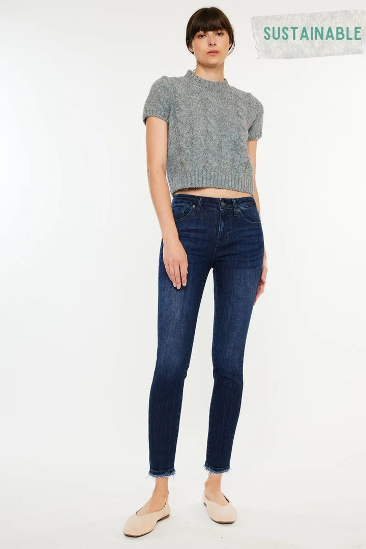 Dark Kancan High Rise Slim Fit Raw Hem Ankle Jeans