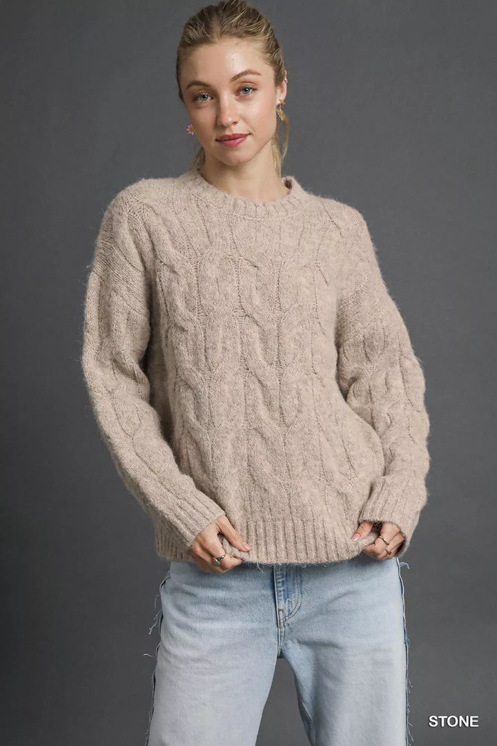 Stone Umgee Cable Knit Cozy Sweater 1