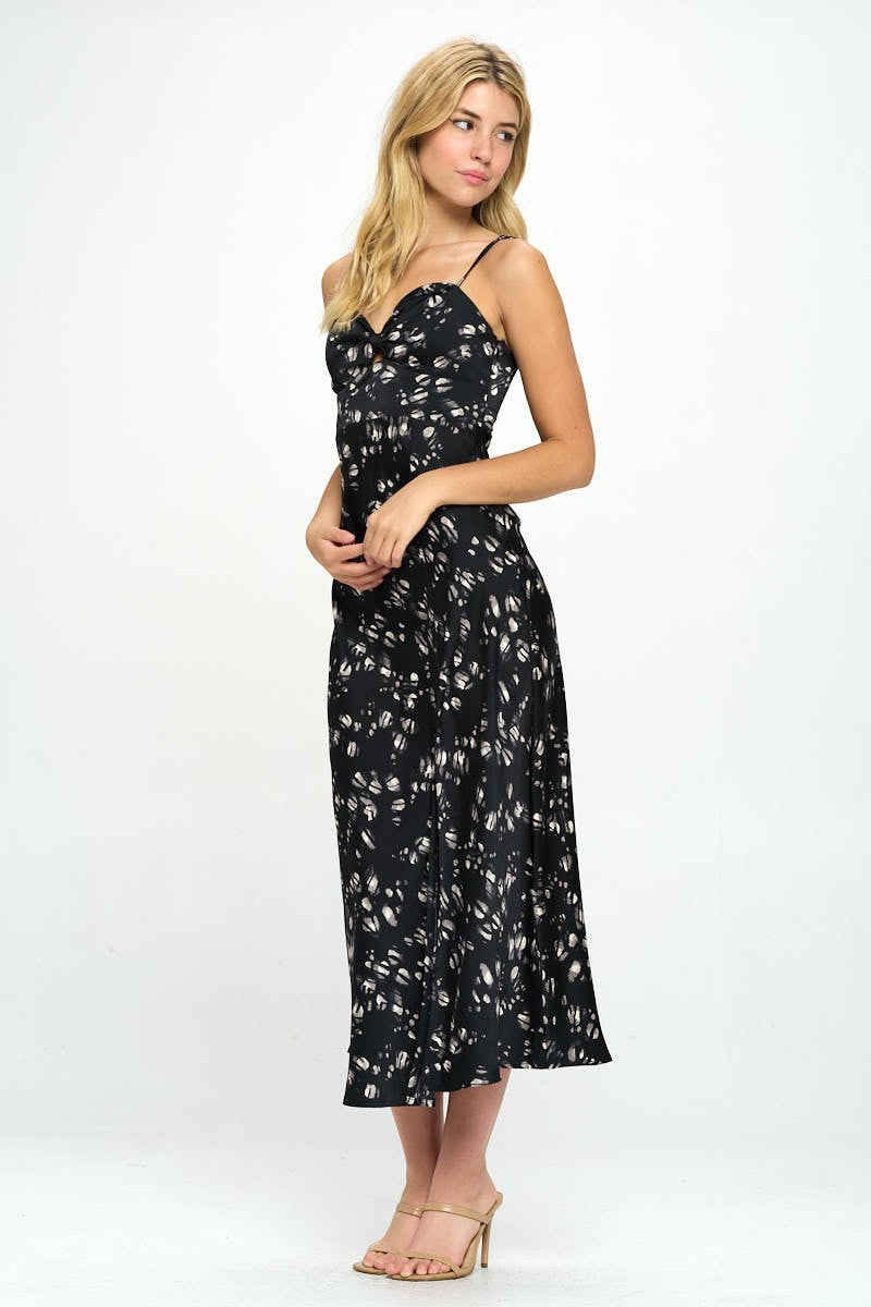 Black Satin Floral Maxi Dress