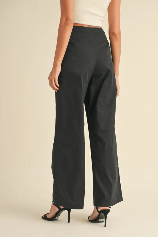 Mable High Waist Front Pleated Detail Wide Leg Pants