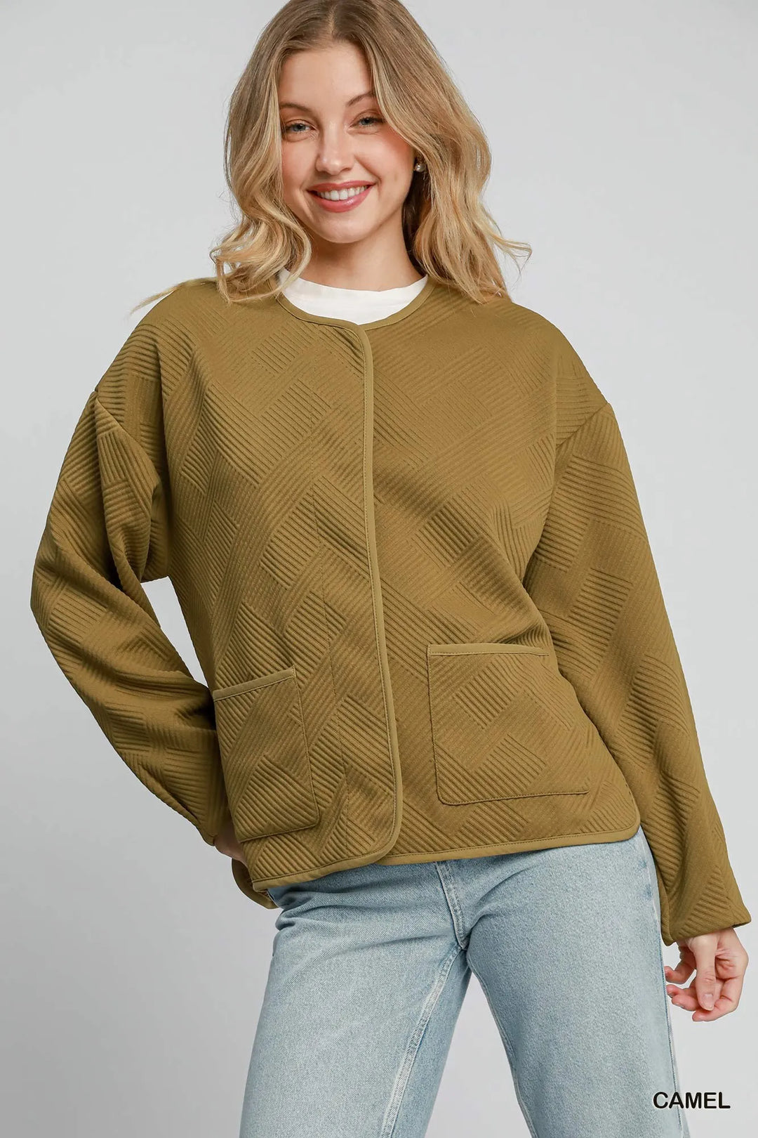 Camel Umgee Textured Jacquard Jacket