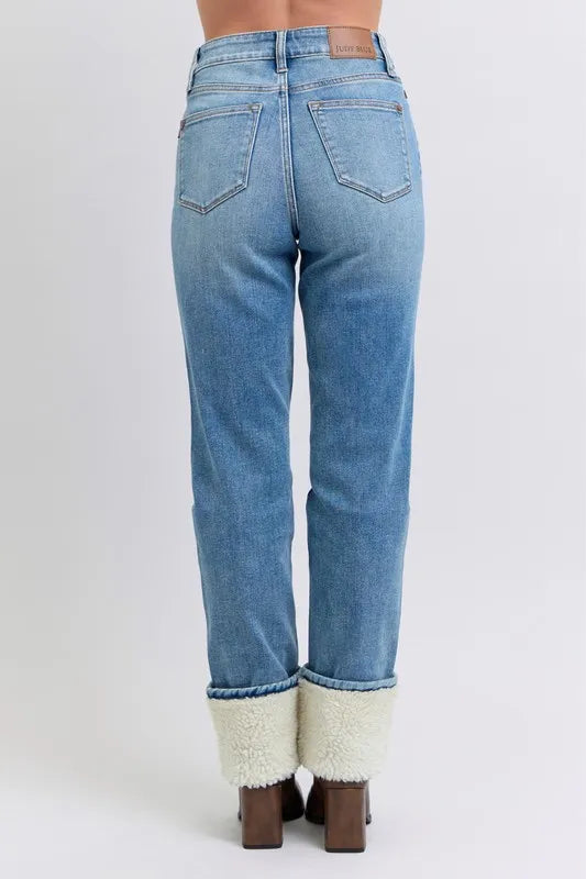 Md Judy Blue Full Size High Waist Shearling Cuff Straight Plus Size