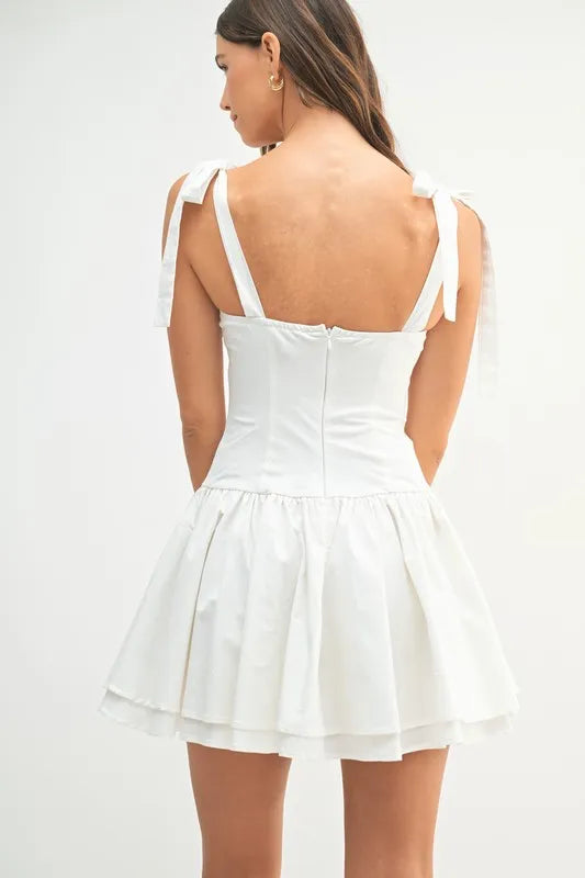 Off White Mable Shoulder Tie Corset Panel Mini Dress