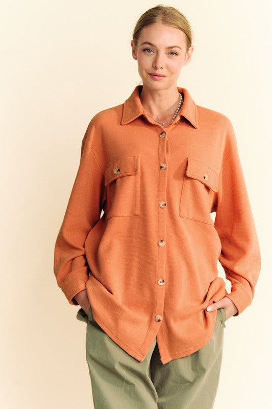 Pumpkin Davi Dani Waffle Knit Button Down Shirt