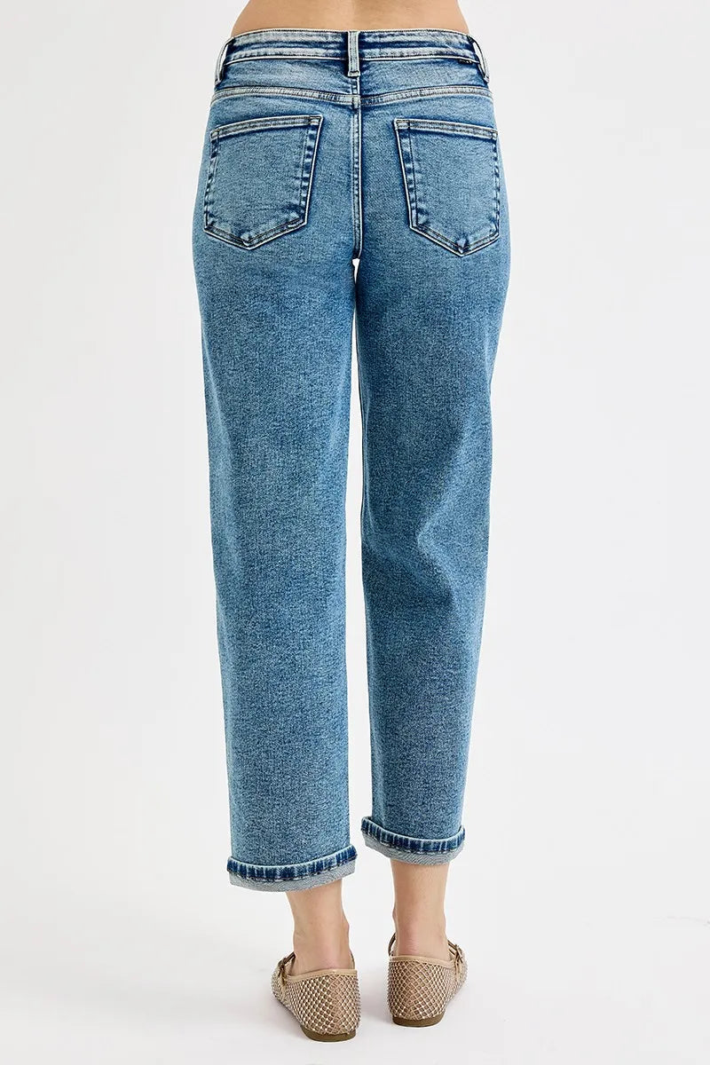 Medium Risen Full Size High Rise Crop Boyfriend Jeans Plus Size