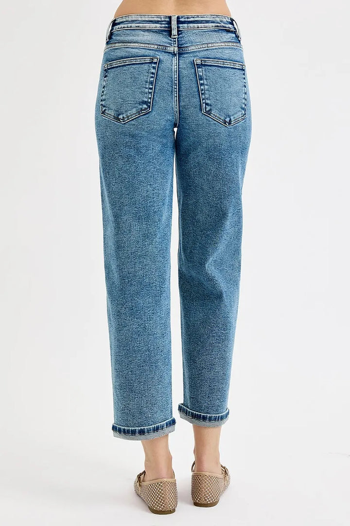 Medium Risen Full Size High Rise Crop Boyfriend Jeans Plus Size