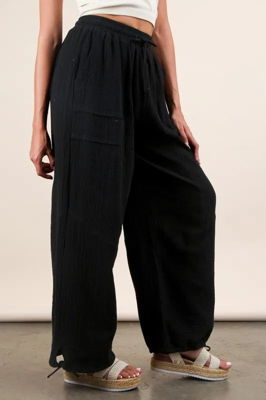 Very J Wide Leg Gauze Solid Pants