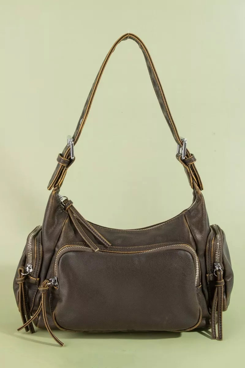 Bk Fame Multi Pocket Leather Shoulder Bag