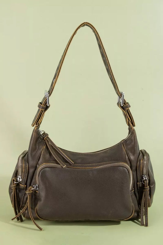 Bk Fame Multi Pocket Leather Shoulder Bag