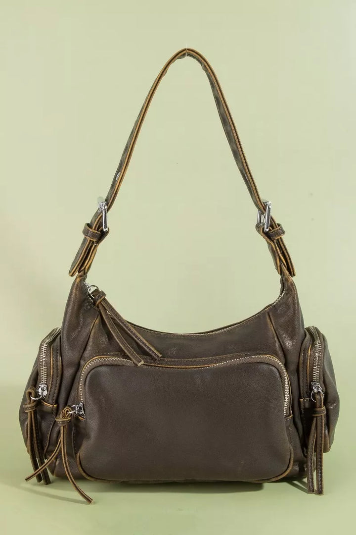 Bk Fame Multi Pocket Leather Shoulder Bag