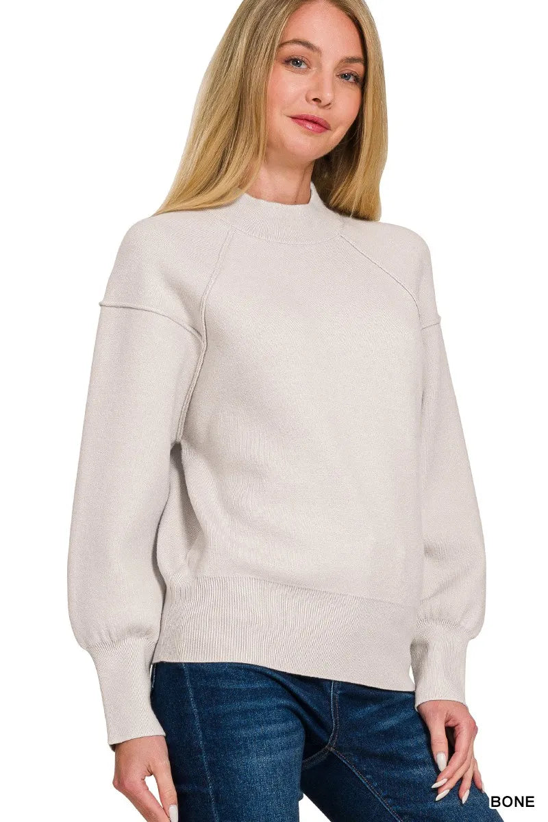 Bone Zenana Viscose Mock Neck Exposed Seam Sweater 5
