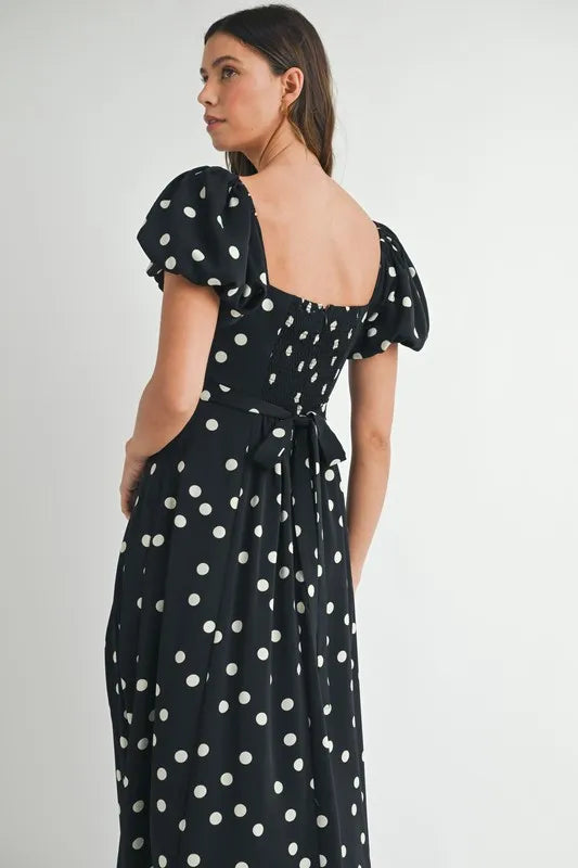 Mable Polka Dot Puff Sleeve Midi Dress 1