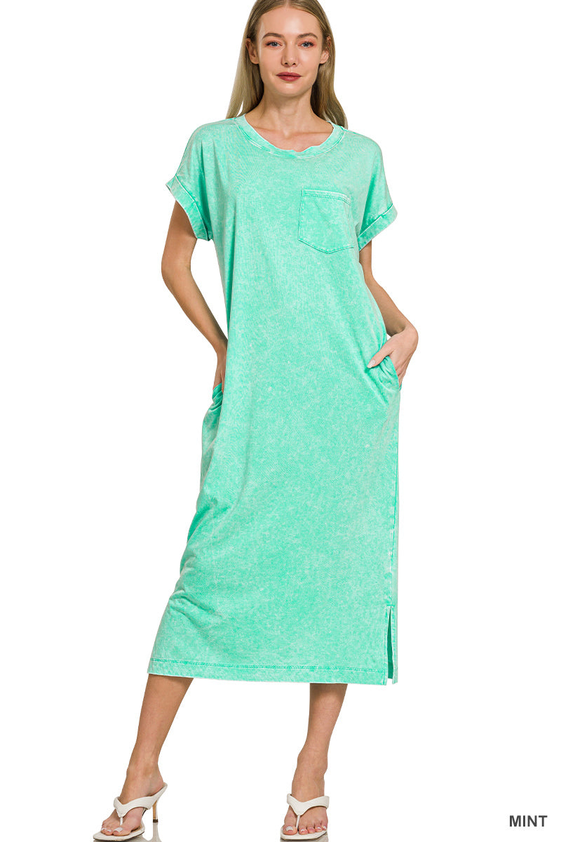 Mint Zenana Washed Exposed Seam Short Sleeve T Shirt Dress 4