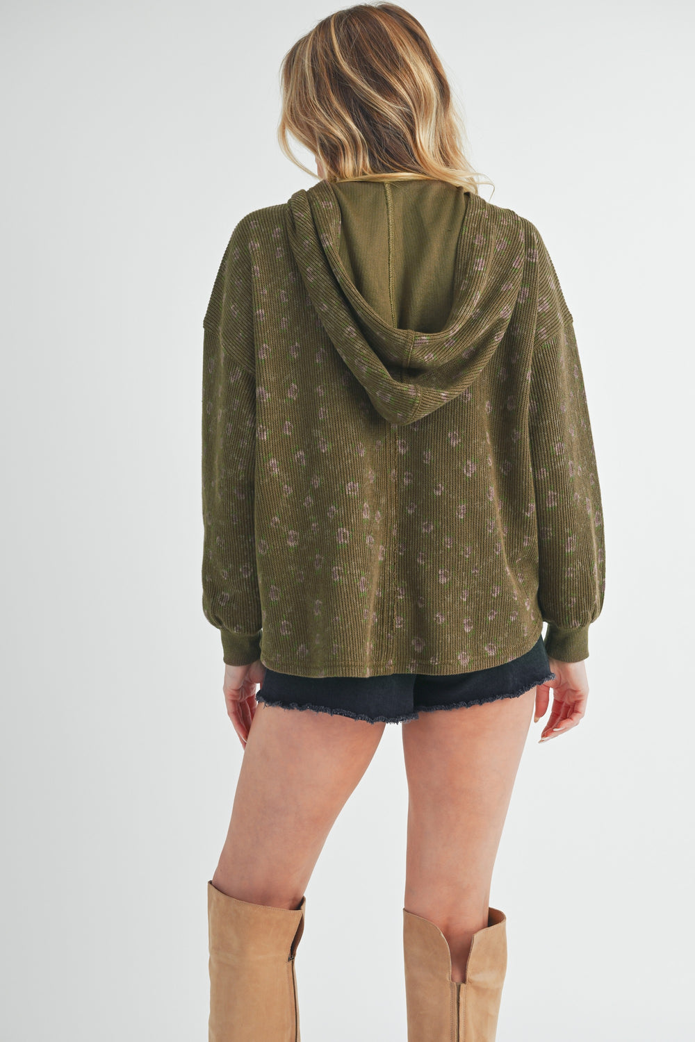 Olive Aemi Co Floral Button Up Hooded Jacket