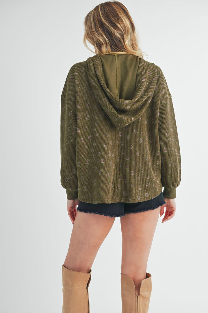 Olive Aemi Co Floral Button Up Hooded Jacket