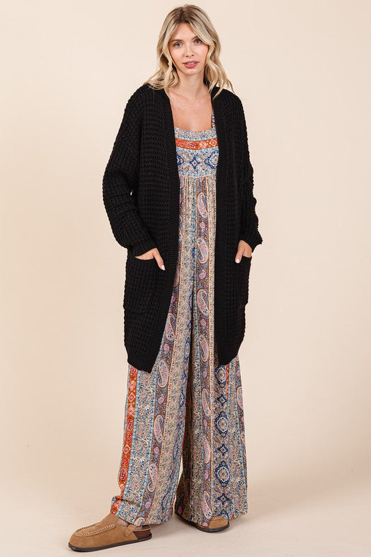 Black Mittoshop Open Front Long Sleeve Longline Cardigan