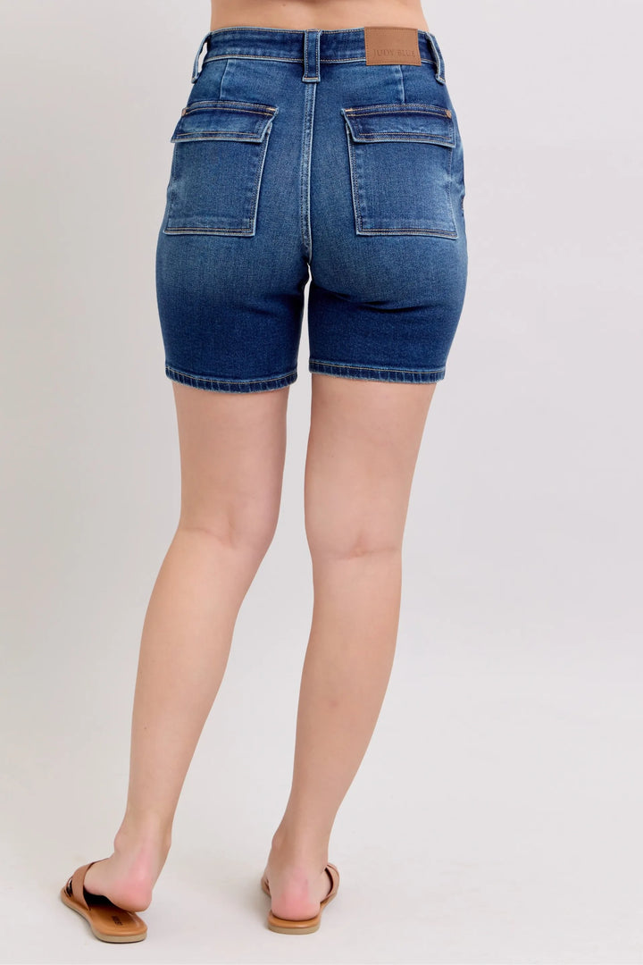 Dk Judy Blue Full Size High Waist Bermudas Jeans W Back Flap Pockets Plus Size