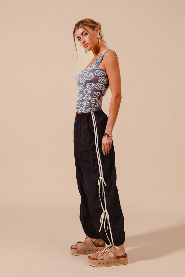 Black So Me Loose Fit Jogger Pants With Double Lined Side Detail