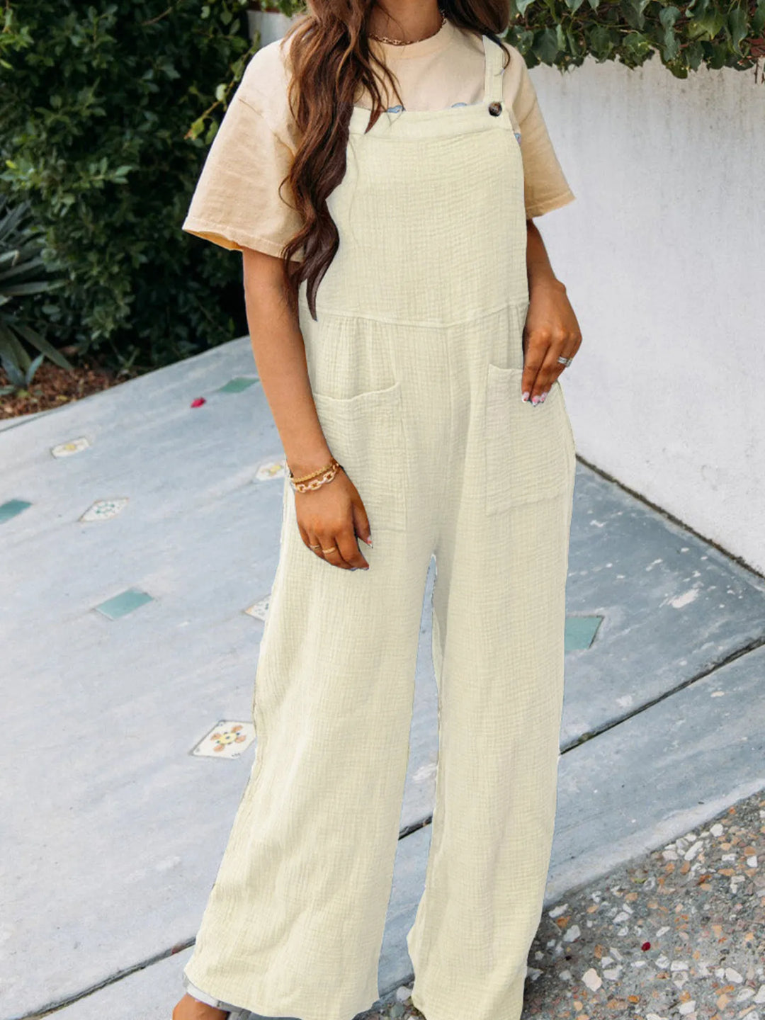 Rust Full Size Casual Wide Leg Textured Overalls Plus Size