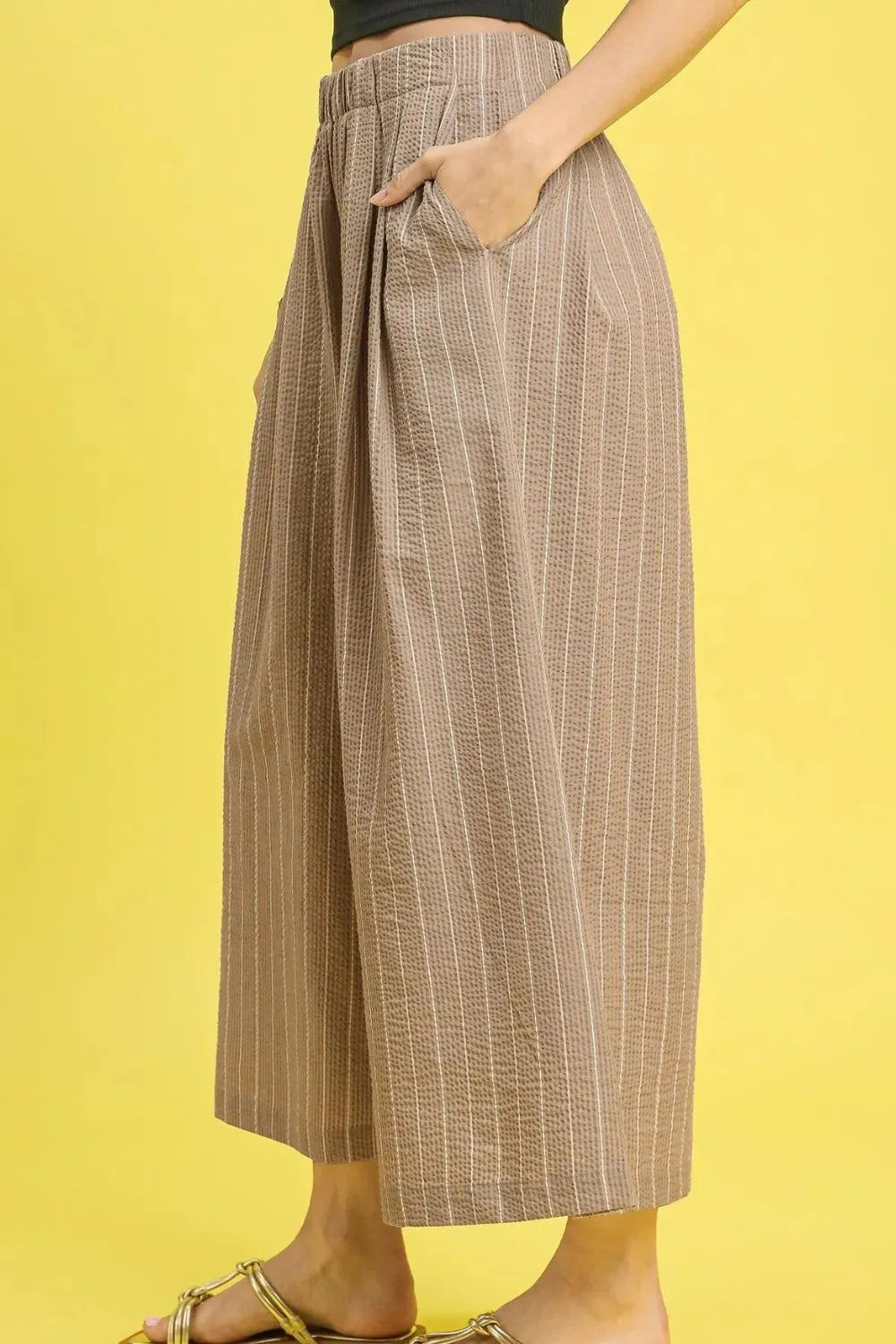 Camel Umgee Pinstripe Crop Palazzo Pants
