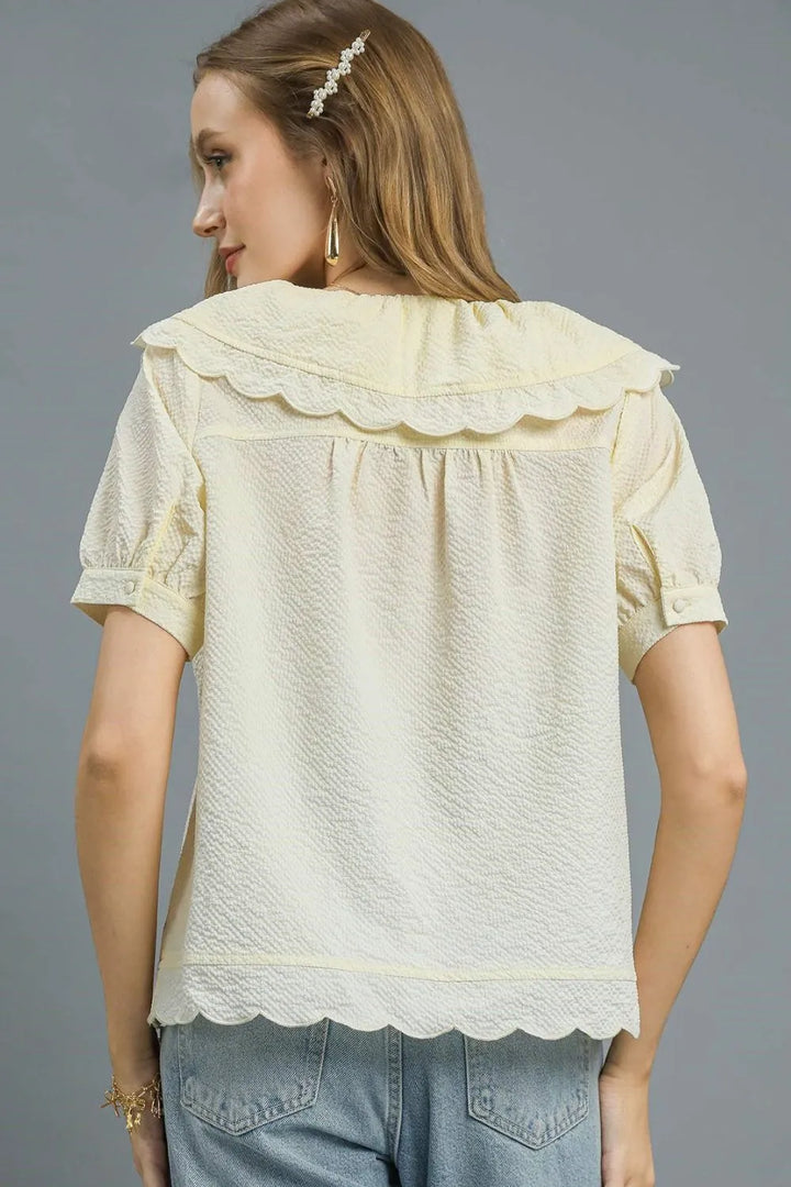 Cream Umgee Peter Pan Collar Short Sleeve Blouse