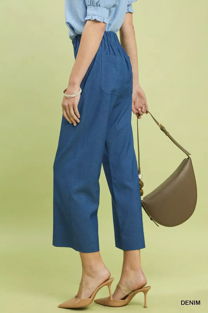 Denim Umgee Denim Wide Leg Crop Pants With Front Pockets