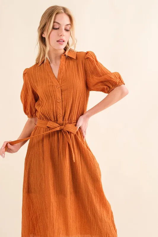 And The Why Waffle Textured Ribbon Waist Midi Dress 1