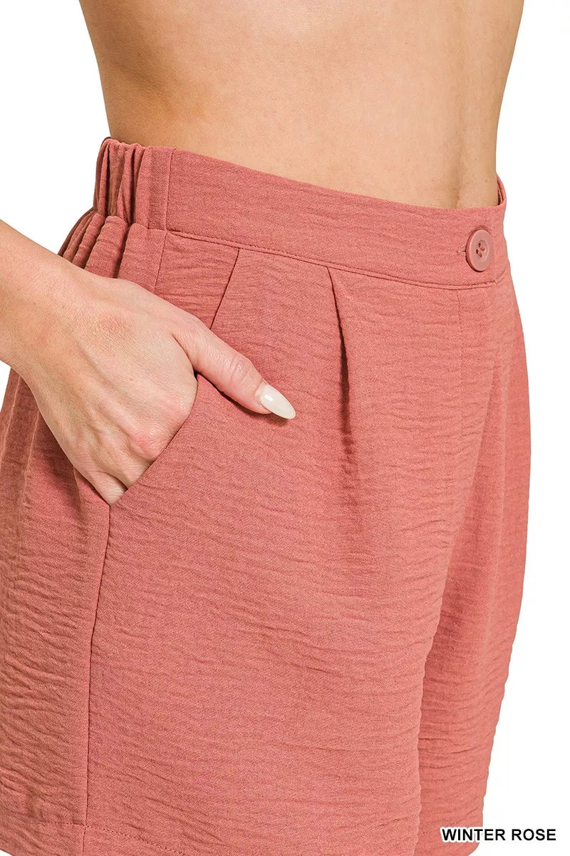 Zenana Woven Airflow Back Elastic Waist Shorts 2