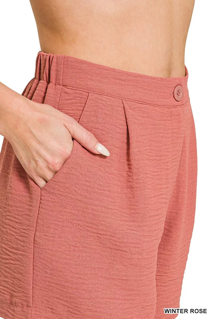 Zenana Woven Airflow Back Elastic Waist Shorts 2
