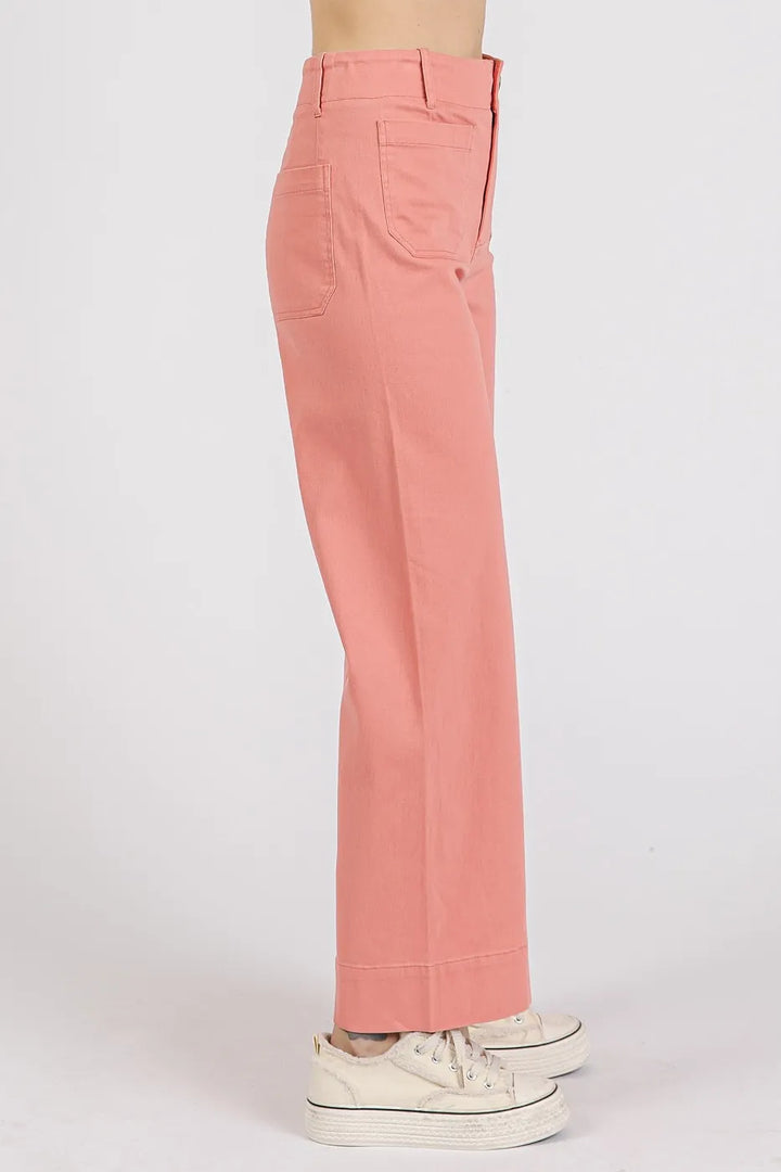 Coral Pink Mittoshop Twill Patch Pocket High Rise Wide Leg Pants 1
